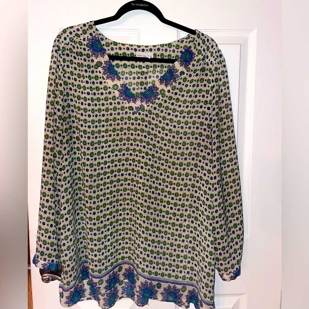 Soft Surroundings Multicolor Floral Long Sleeve Lightweight Tunic Top